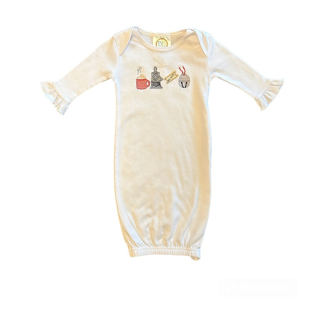 Blanks Boutique white The Polar Express embroidered infant gown one size 0-3 mo